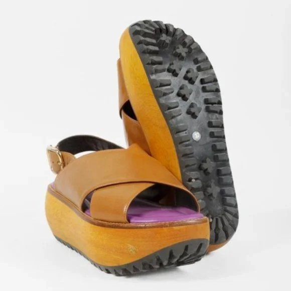 Marni Brown Leather Wooden Platform Slingback Sandal - Picture 4 of 9